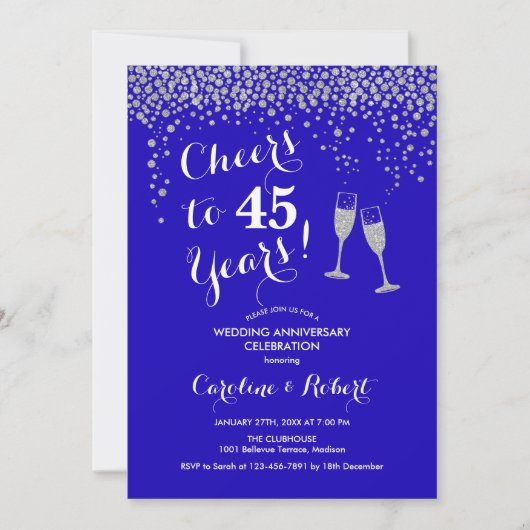 45e verjaardag - Proost op 45 jaar Silver Blue Kaart (Voorkant)