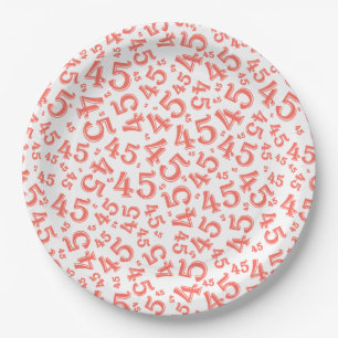 45e verjaardag Random Number Pattern Coral/White Papieren Bordje