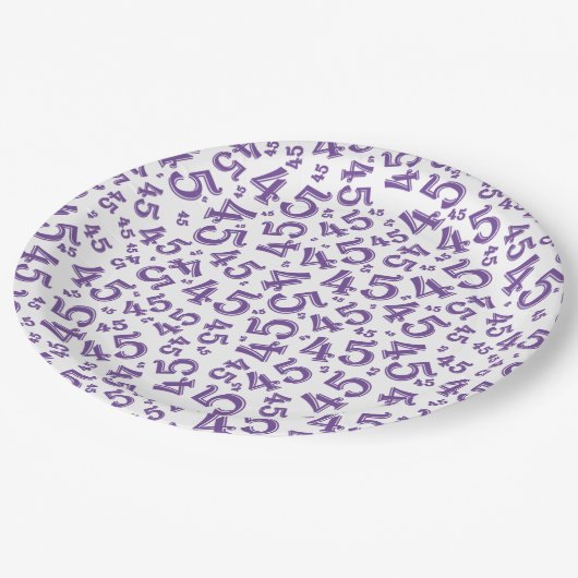 45e verjaardag Random Number Pattern Paars/White Papieren Bordje (Gekanteld)