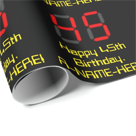 45e verjaardag: Red Digital Clock Style "45" + naa Cadeaupapier (Rol Hoek)