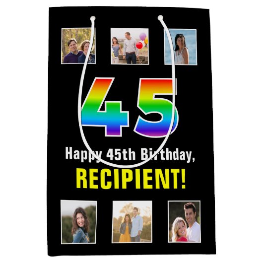 45e verjaardag: Regenboog "45", Aangepaste foto's  Medium Cadeauzakje (Voorkant)