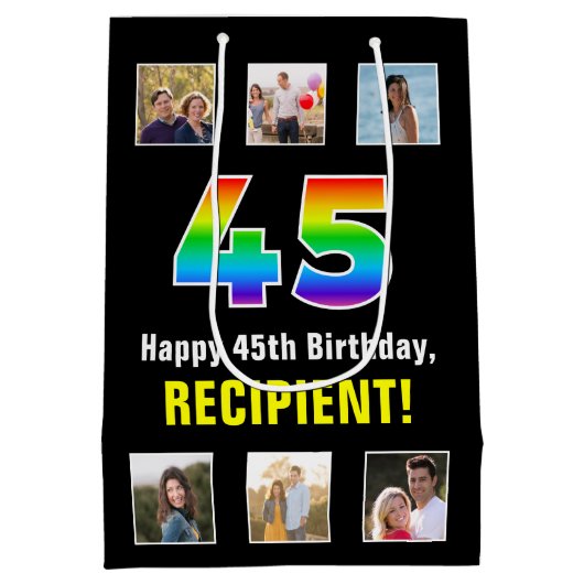 45e verjaardag: Regenboog "45", Aangepaste foto's  Medium Cadeauzakje (Achterkant)