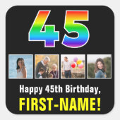 45e verjaardag: Regenboog "45"; Aangepaste foto's  Vierkante Sticker (Voorkant)
