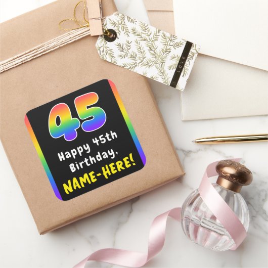 45e verjaardag: Regenboogspectrum # 45, Aangepaste Vierkante Sticker (Geschenken)