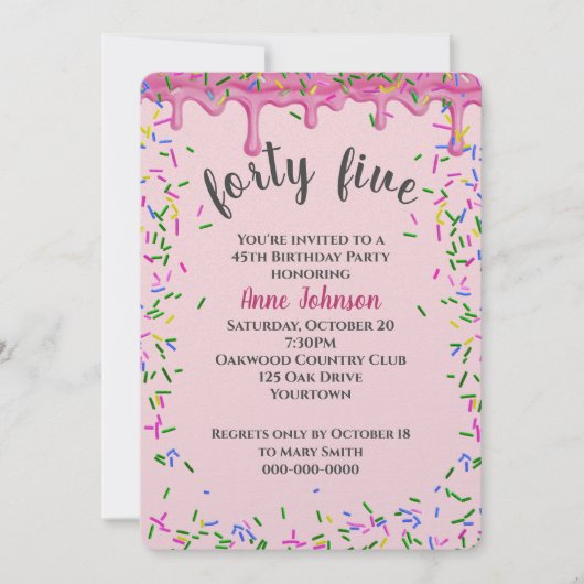 45e verjaardag roze ijsjes en strooisel kaart (Voorkant)