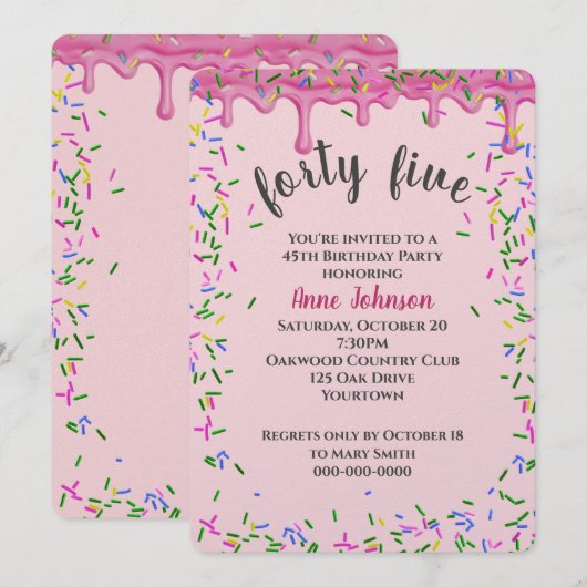 45e verjaardag roze ijsjes en strooisel kaart (Voorkant / Achterkant)
