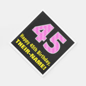 45e verjaardag: roze strepen en harten "45" + naam servet (Hoek)