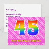 45e verjaardag: Roze strepen & harten, Regenboog 4 Briefkaart (Voorkant / Achterkant)