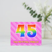 45e verjaardag: Roze strepen & harten, Regenboog 4 Briefkaart (Staand voorkant)