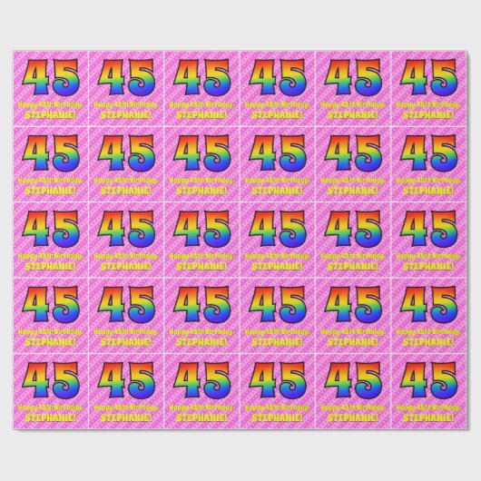 45e verjaardag: roze strepen & harten, regenboog # cadeaupapier (Vlak)