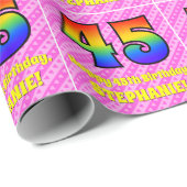 45e verjaardag: roze strepen & harten, regenboog # cadeaupapier (Rol Hoek)