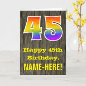 45e verjaardag: rustieke faux hout look, regenboog kaart (Gele Bloem)