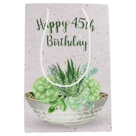 45e verjaardag Succulent op Terrazzo Medium Cadeauzakje (Voorkant)