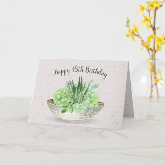 45e verjaardag Succulent Plant op Terrazzo Kaart (Gele Bloem)