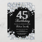 45e verjaardag uitnodiging krijtbord zilveren diam (Voorkant / Achterkant)