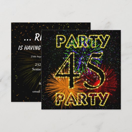 45e verjaardag uitnodiging met vuurwerk (Voorkant / Achterkant)