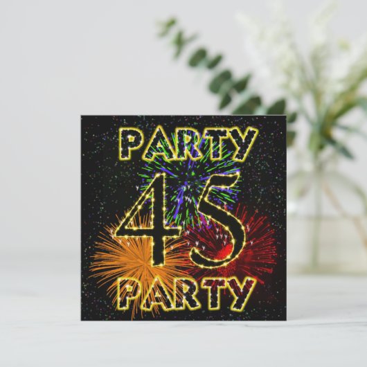 45e verjaardag uitnodiging met vuurwerk (Staand voorkant)