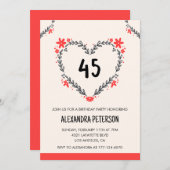 45e verjaardag Uitnodigingen Bloemenhart (Voorkant / Achterkant)