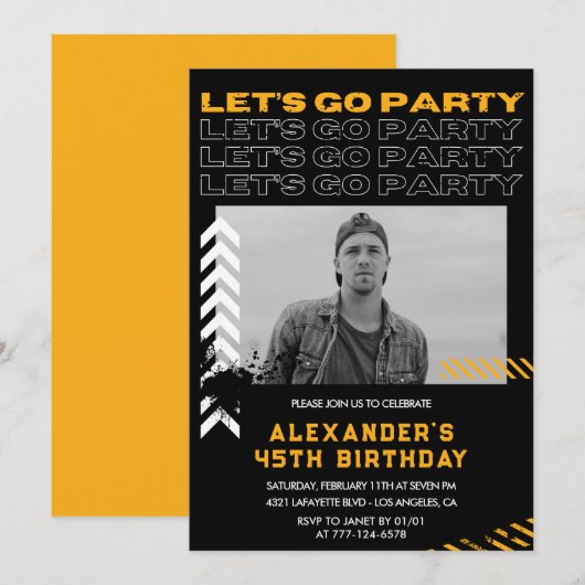 45e verjaardag uitnodigingen Mannen Fotospray verf (Voorkant / Achterkant)