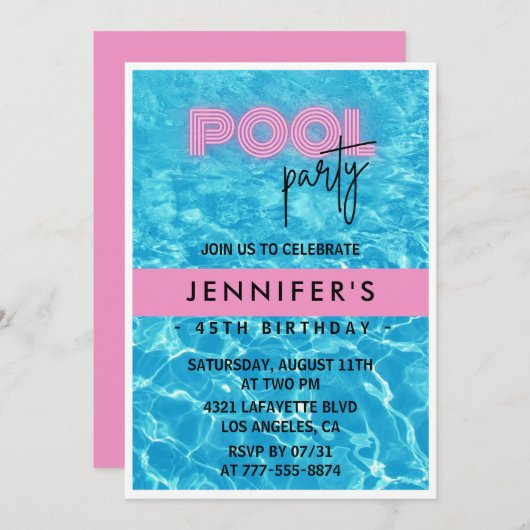 45e verjaardag uitnodigingen Pool Party Zomer (Voorkant / Achterkant)