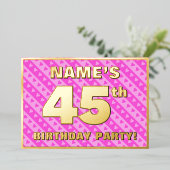 45e verjaardag van de opstand - vuurroze harten en folie uitnodiging (Staand Voorkant)