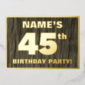 45e verjaardag: Vet, Faux-Hout-patroon Folie Uitnodiging (Voorkant)