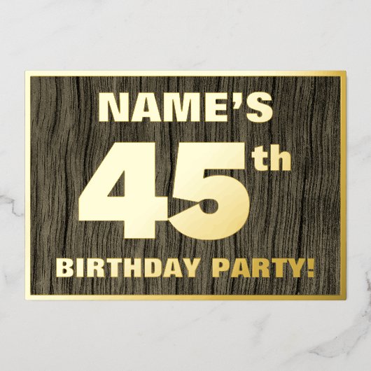 45e verjaardag: Vet, Faux-Hout-patroon Folie Uitnodiging (Voorkant)