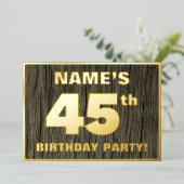 45e verjaardag: Vet, Faux-Hout-patroon Folie Uitnodiging (Staand Voorkant)