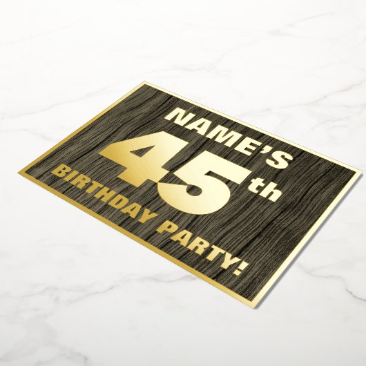 45e verjaardag: Vet, Faux-Hout-patroon Folie Uitnodiging (Gedraaid)
