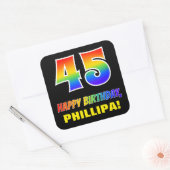 45e verjaardag: Vet, Vun, Eenvoudig, Regenboog 45 Vierkante Sticker (Envelop)