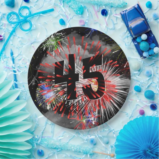 45e verjaardag vuurwerk in wolken papieren bordje (Feest)