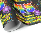 45e verjaardag: vuurwerk, regenboogblik # "45" cadeaupapier (Rol Hoek)