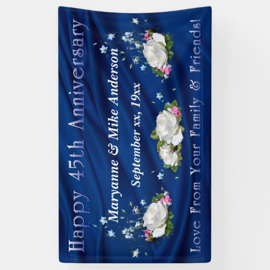 45e verjaardag Witte Rozen en Saffier Spandoek (Verticaal)