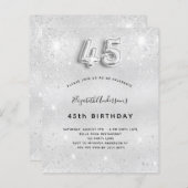 45e verjaardag zilveren glitter budgetuitnodiging (Voorkant / Achterkant)