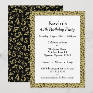 45e verjaardag, zwart/Gold-nummerpatroon Kaart
