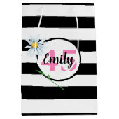 45e verjaardag zwart-witte strepen medium cadeauzakje (Voorkant)