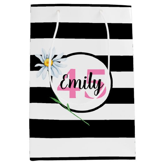 45e verjaardag zwart-witte strepen medium cadeauzakje (Voorkant)