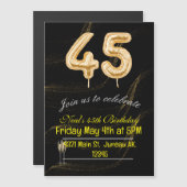 45e verjaardag zwarte gouden ballon nummers magnetische uitnodiging (Voorkant / Achterkant)