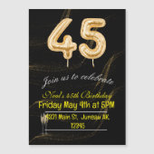 45e verjaardag zwarte gouden ballon nummers magnetische uitnodiging (Voorkant)