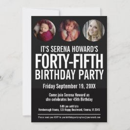 45e verjaardag zwarte witte fotocirkels Uitnodigin Kaart