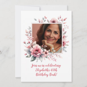 45e Verjaardagsfeest Custom Photo Floral Kaart