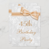 45e verjaardagsfeest Damask en Faux Bow Kaart (Voorkant / Achterkant)