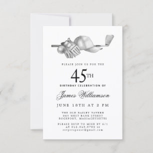 45e verjaardagsfeest Elegant Zwart Wit Golf Kaart