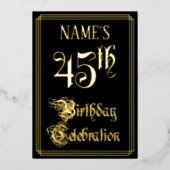 45e Verjaardagsfeest — Fancy Script & Aangepaste N Folie Uitnodiging (Voorkant)