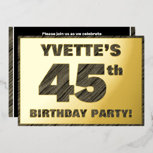 45e Verjaardagsfeest — Krachtige, Nep Houtstructuu Folie Uitnodiging