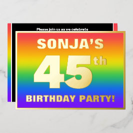 45e verjaardagsfeest: Leuke, kleurrijke regenboogp Folie Uitnodiging