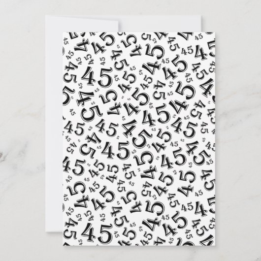 45e verjaardagsfeest, zwart/wit nummerpatroon kaart (Achterkant)