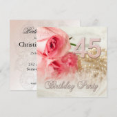 45e verjaardagsfeestje, rozen en parels kaart (Voorkant / Achterkant)