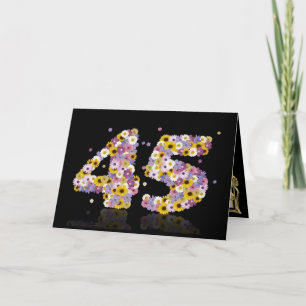 45e verjaardagskaart met bloemen letters kaart