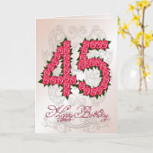 45e verjaardagskaart met rozen en bladeren kaart (Gele Bloem)